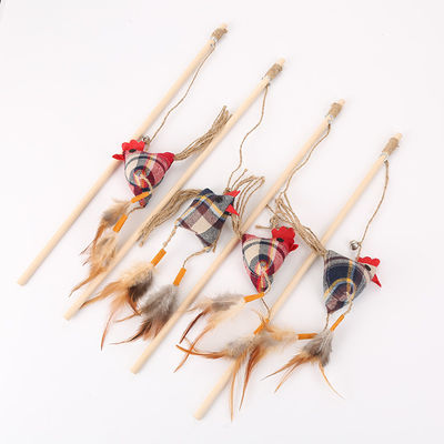 Houten Luxe Kip Gevormde Cat Toy Stick With Feather Interactive