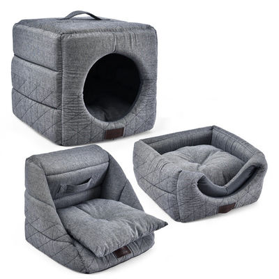 3 in 1 Vouwend Cat Cave Dir Resistant Comfortable-Huisdierenbed Grey Cat Bed House