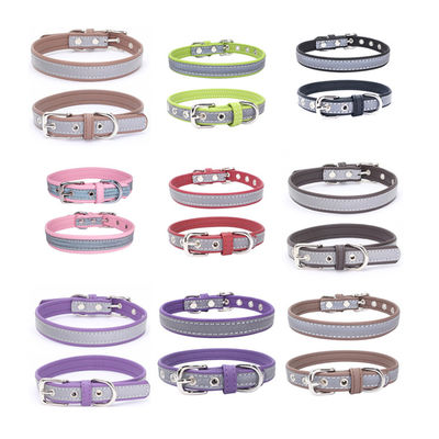 Weerspiegelende Halsband, het Huisdierenleiband van het dubbel-Laag Zachte Leer, Cat Dog Collar Leash Set