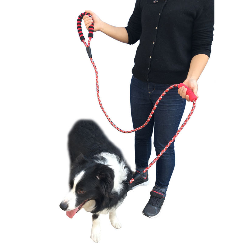 EVA Reflective Double Handle Dog-Leibandhond om Kabel met Klem en Opgevuld Handvat 180cm