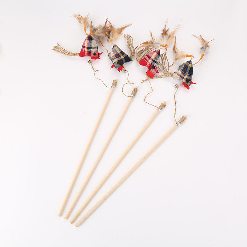 Houten Luxe Kip Gevormde Cat Toy Stick With Feather Interactive