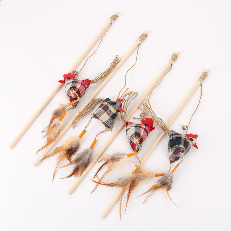 Houten Luxe Kip Gevormde Cat Toy Stick With Feather Interactive