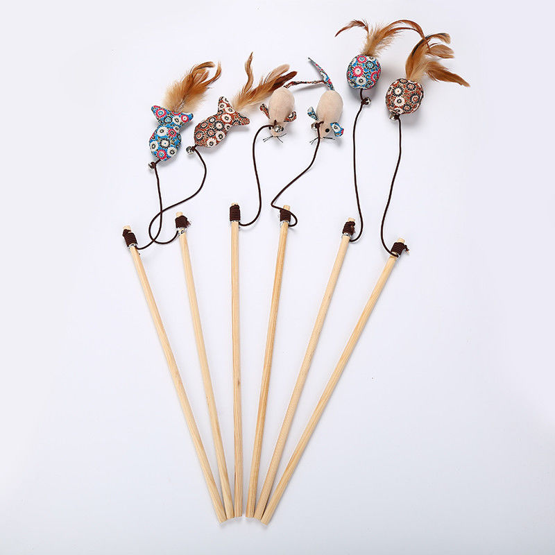 Kip Gevormde Cat Pet Toys Teaser Stick met Veer Houten Speelgoed voor Katten