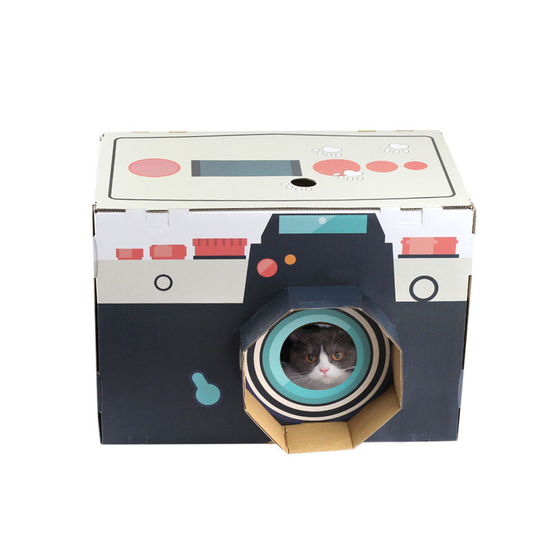 Cat House Scratcher Retro Camera-Vorm Cat Lounge met het Holbed Scratcher van het Blocnote Golfkarton