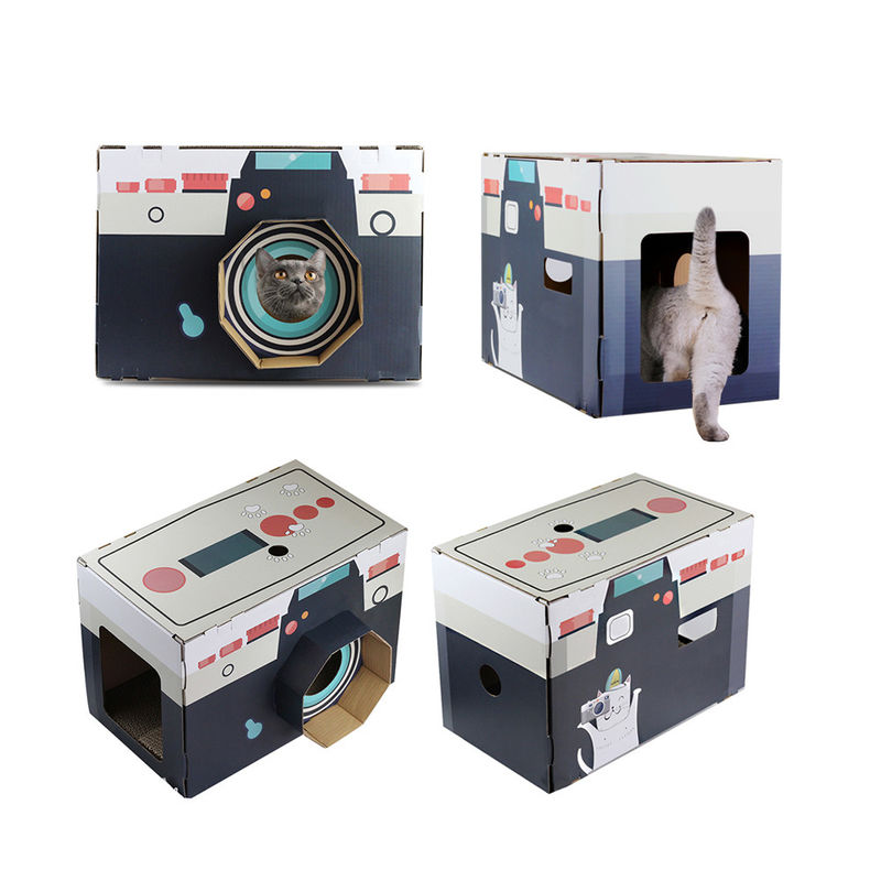 Cat House Scratcher Retro Camera-Vorm Cat Lounge met het Holbed Scratcher van het Blocnote Golfkarton