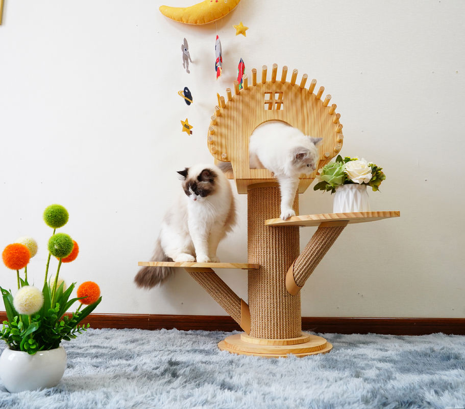 De elegante Houten Cat Climbing Tree House Multi-Toren van de Niveauactiviteit met het Krassen van Posten