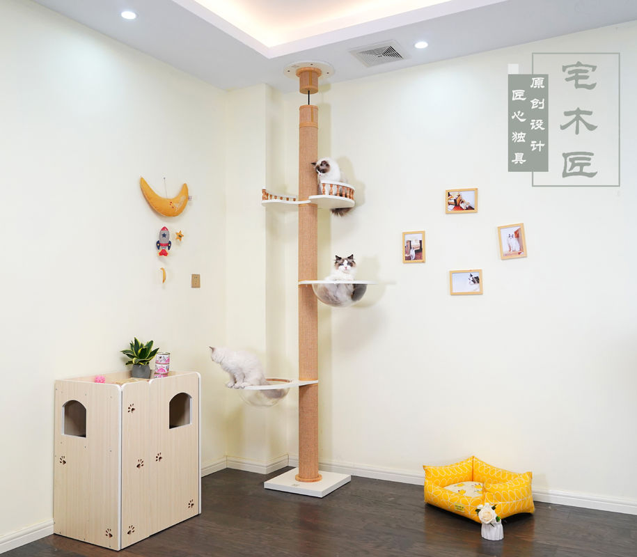 Groot Houten Cat Climbing Tree Floor To-Plafond het Spelen Huis 82*40*87cm