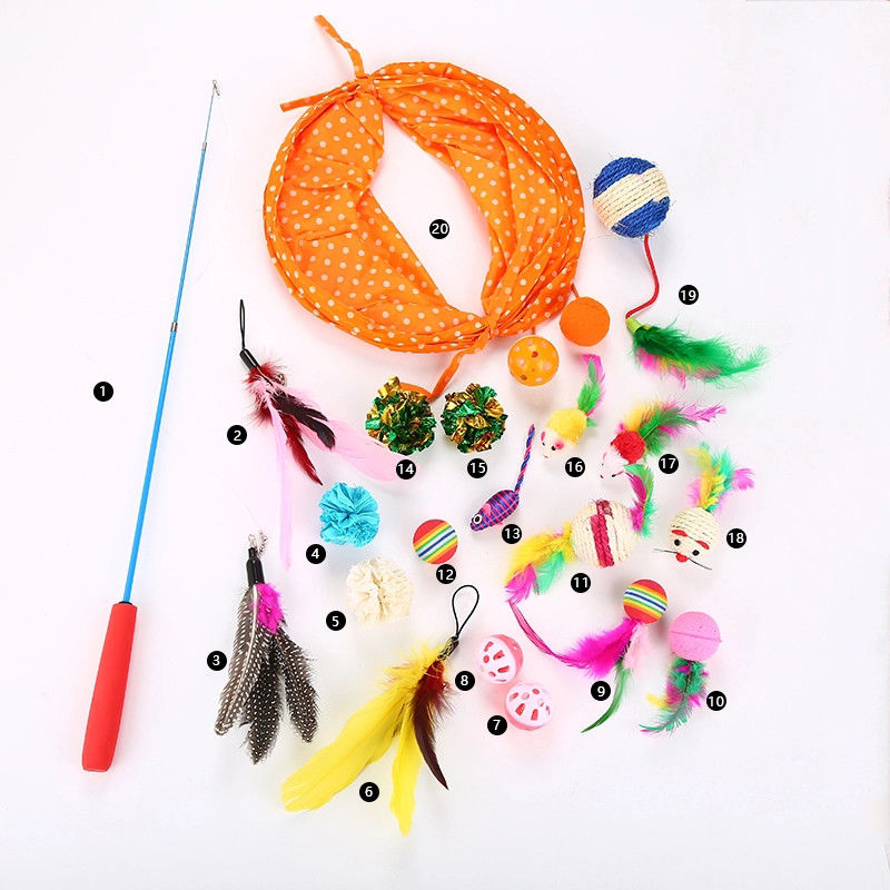 20 van de de Vissen Pluizig Muis van PCs Cat Toys Kitten Toys Assorted Cat Tunnel Feather Teaser Wand van de Muizenballen en Klokken Speelgoed voor Kat