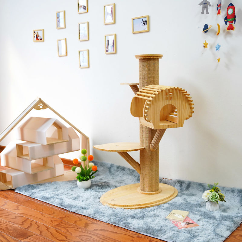 123cm Grote Stevige Houten Cat Climbing Tree Cat Activity Toren met het Krassen van Posten