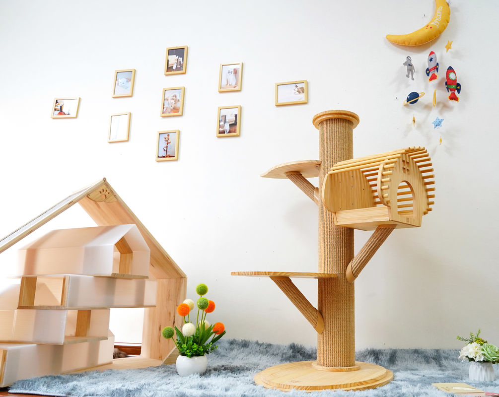 123cm Grote Stevige Houten Cat Climbing Tree Cat Activity Toren met het Krassen van Posten