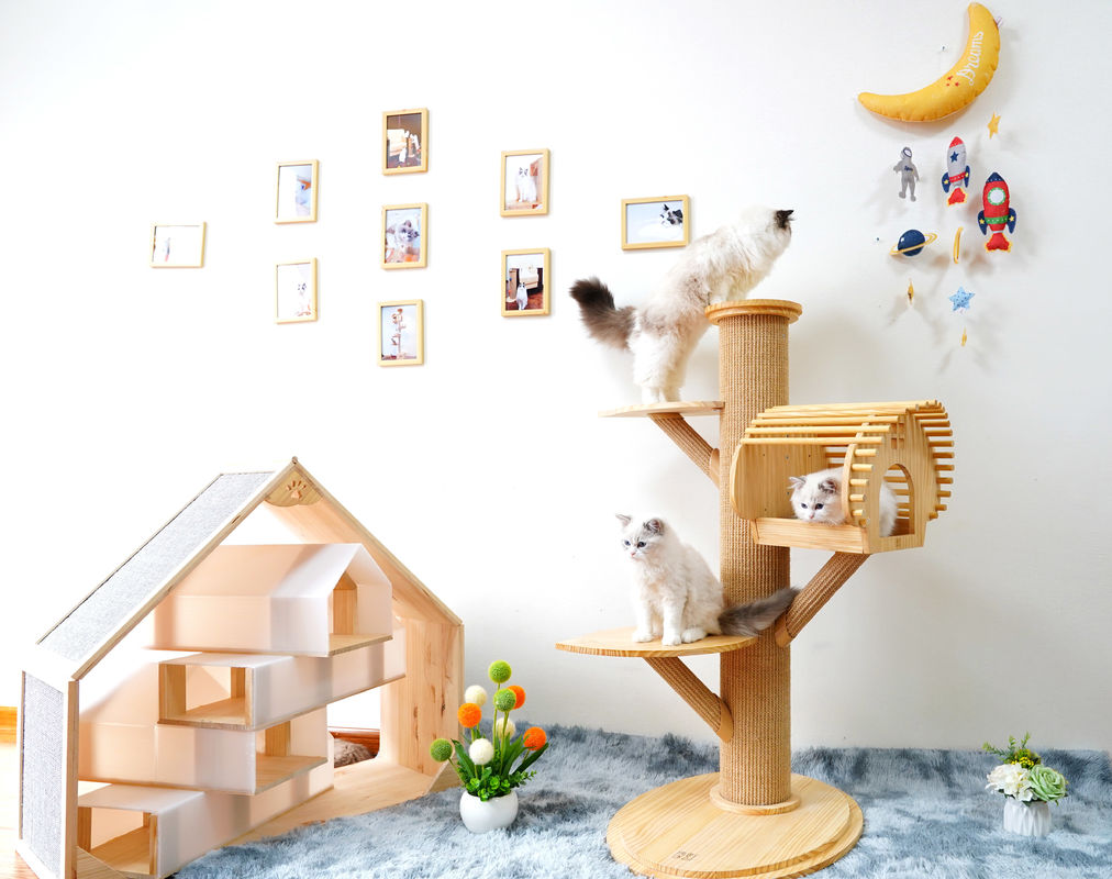 123cm Grote Stevige Houten Cat Climbing Tree Cat Activity Toren met het Krassen van Posten