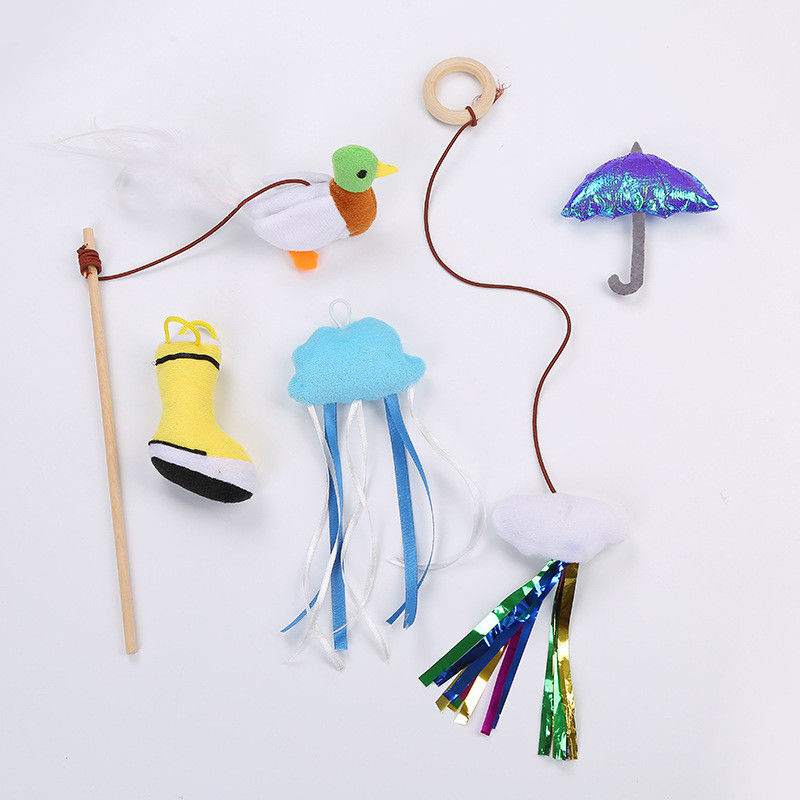 De interactieve van de Schoenenvogels van de Lasercat teaser toy feathers wand Geassorteerde Pluche Vocale Vorm Cat Toy Set