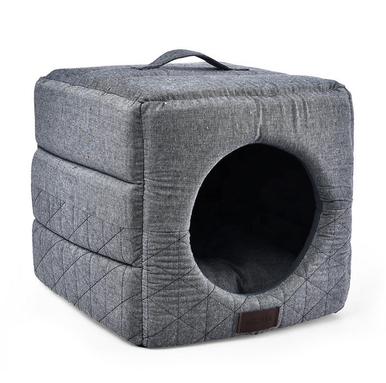 3 in 1 Vouwend Cat Cave Dir Resistant Comfortable-Huisdierenbed Grey Cat Bed House