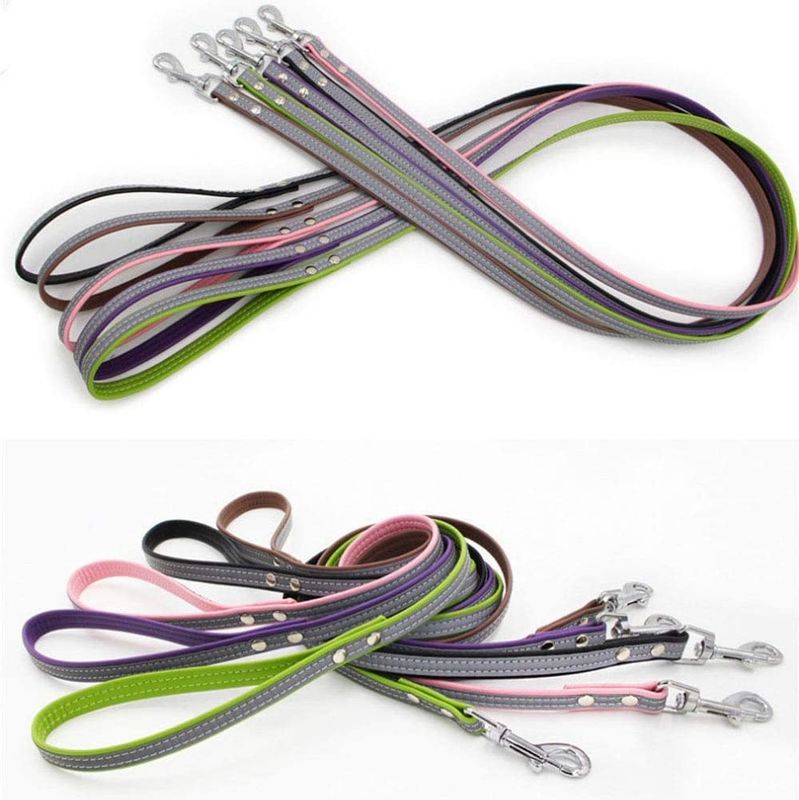 Weerspiegelende Halsband, het Huisdierenleiband van het dubbel-Laag Zachte Leer, Cat Dog Collar Leash Set