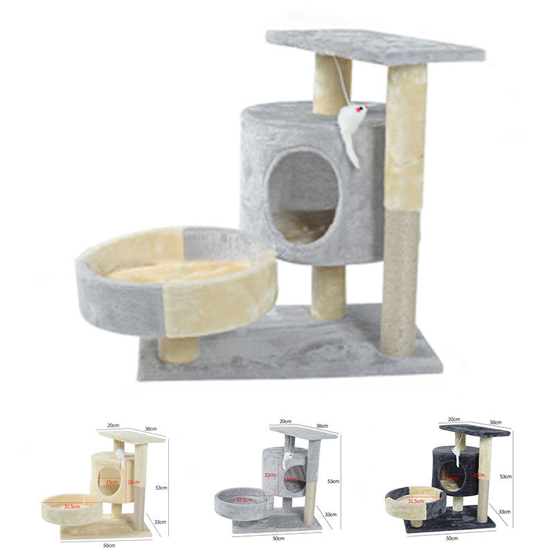 Multiniveauflatgebouw met koopflats Houten Cat Climber Tower Sisal Large Cat Scratching Post