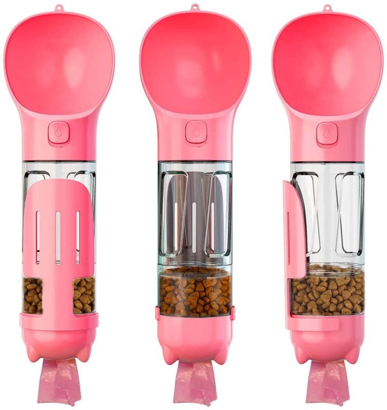 4 Fles van het de Hondwater van In1 de Draagbare Lekvrije Roze met Voedselcontainer &amp; Afvalzak