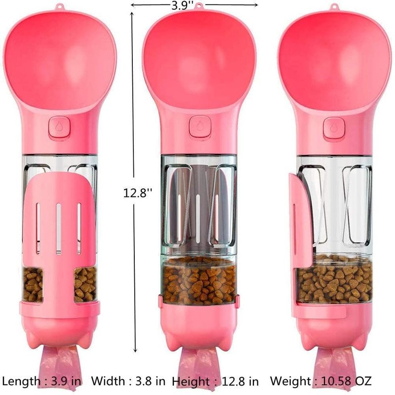 4 Fles van het de Hondwater van In1 de Draagbare Lekvrije Roze met Voedselcontainer &amp; Afvalzak