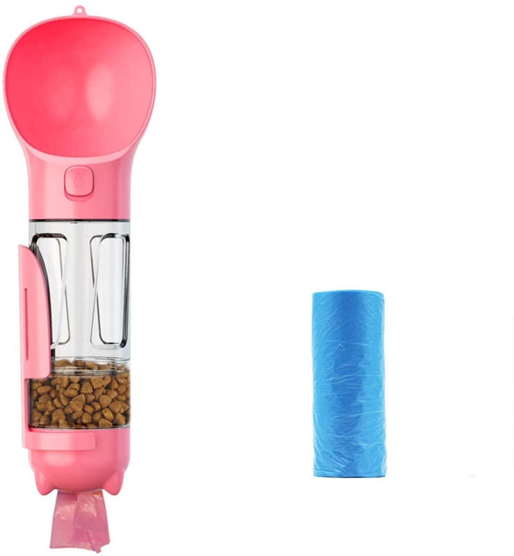 4 Fles van het de Hondwater van In1 de Draagbare Lekvrije Roze met Voedselcontainer &amp; Afvalzak