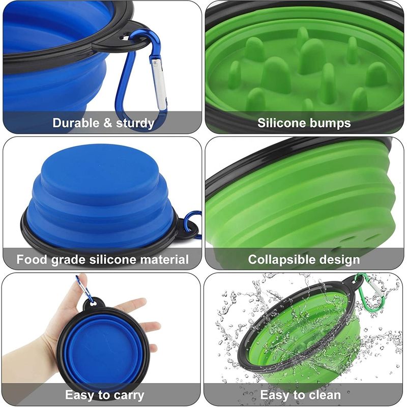 Silicone Opvouwbare Langzame het eten de Kom Draagbare Vouwbaar van het Hondwater voor het Voeden het Water geven